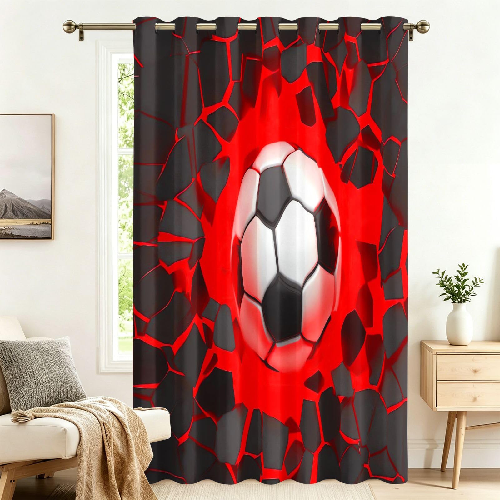 Fadaing Football with Passion Curtains with Eyelets, Thermal Curtain, Heat Protection, 242 x 132 cm, Door Curtains, Thermal Protection, Outdoor, Cold Protection, Bedroom, Living Room, Window