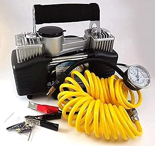 Car 2 Cylinder Air Compressor with foam handle ,12V, for car Tires ( Camel )