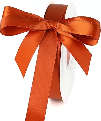 MAYREEL Cinta de satén de terracota de 78 pulgadas, color naranja quemado, doble cara para envolver regalos, manualidades, bodas, lazos para el