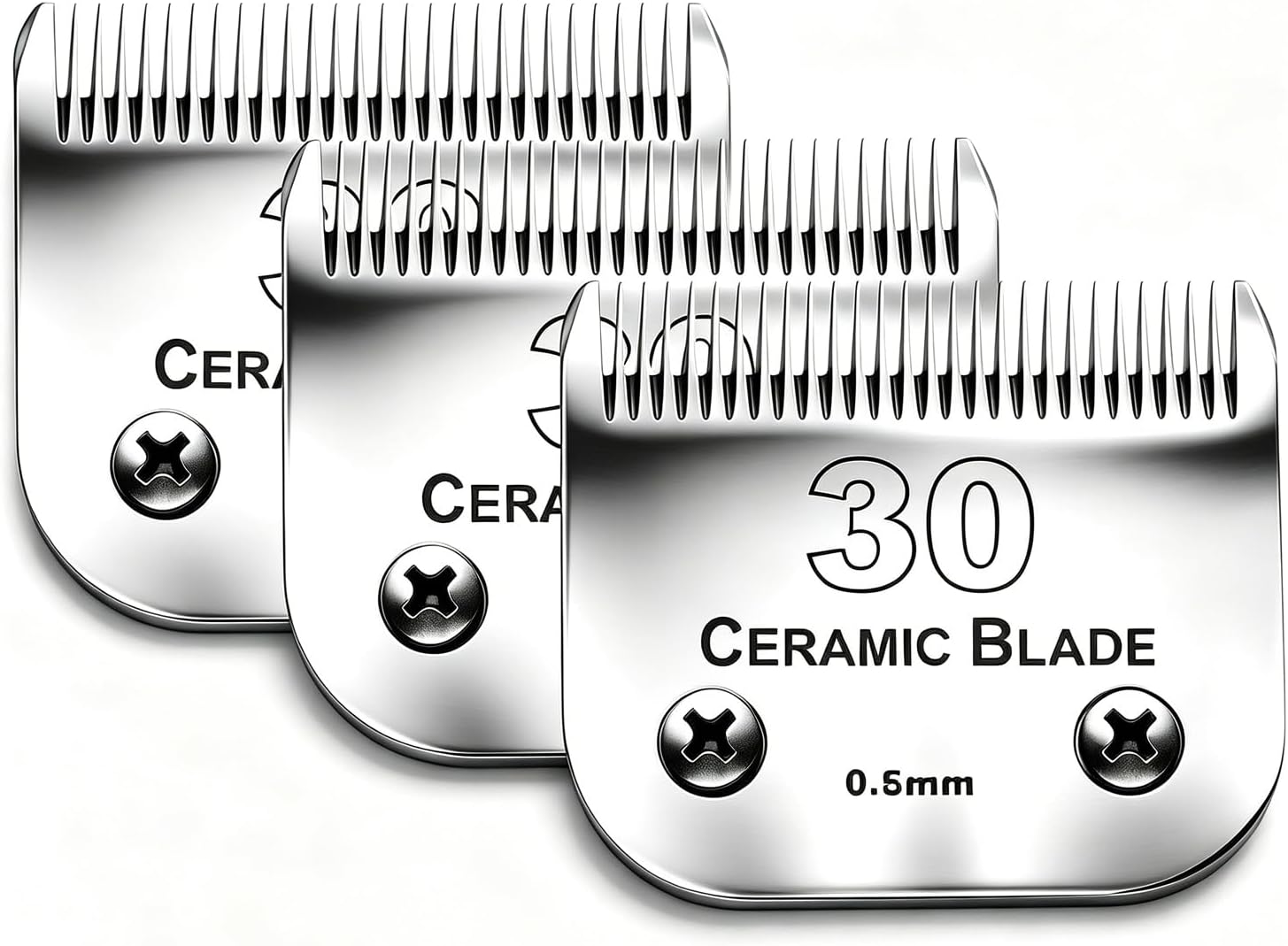 3PCS 30 Blades Dog Grooming Clipper Blades Compatible with Andis Pet Clipper/Oster A5/Wahl KM Series Dog Clipper,Ceramic Blade & Stainless Steel Blade