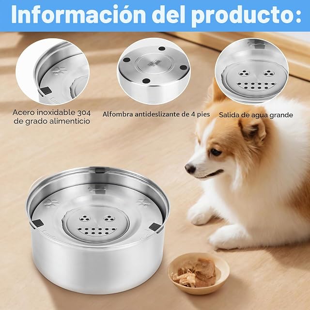 Foto 7 de 7 de Cuenco de agua para perro de 1 L, sin babeo, acero inoxidable, antigoteo, con base antideslizante