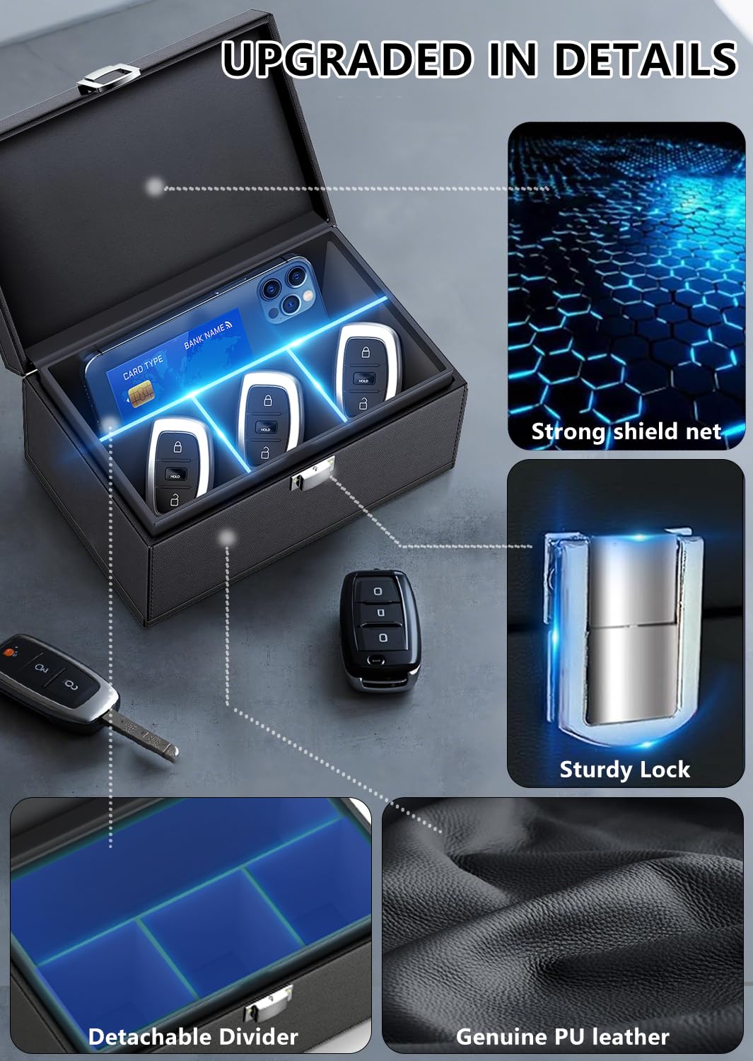 Faraday pudełko na kluczyki samochodowe, blokada sygnału breloka RFID, pudełko na kluczyki samochodowe, Faraday pudełko blokujące sygnał
