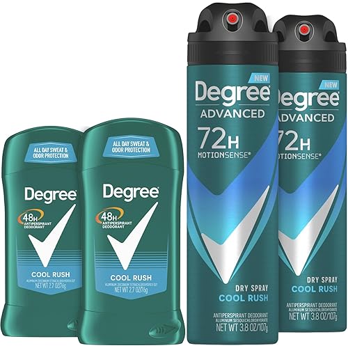 Degree Degree Cool Rush - Desodorante en barra para hombre con protección antitranspirante de 48 horas y spray seco avanzado Degree con protección