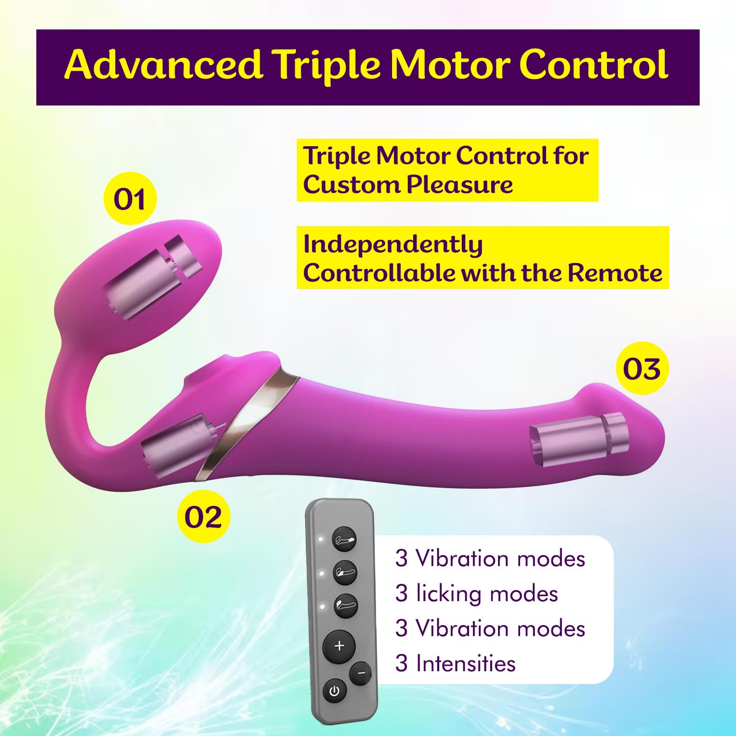Strap-On-Me Strap-on Multi-Orgasmo Telecomandato 3 Motori – Tecnologia a Memoria di Forma – Tripla Stimolazione – Sex Toy Donna & Uomo in Silicone Morbido – Senza Imbrago, Impermeabile