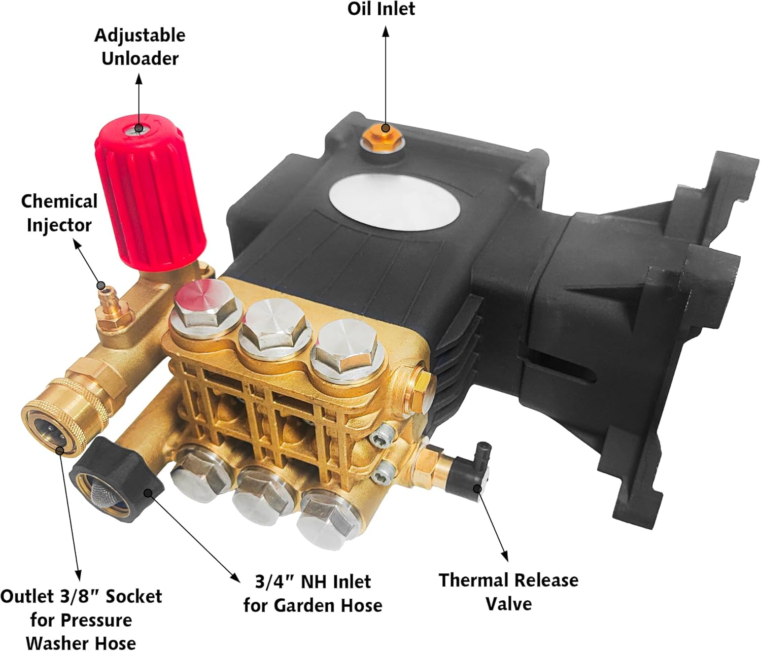 Horizontal Triplex Pressure Washer Pump1 Shaft Max 4400 PSI 4.0 GPM, Triplex Plunger Pressure Washer Pump 3100-4400 PSI Power Washer Pumps Replacement Kit, Parts Washer Pump