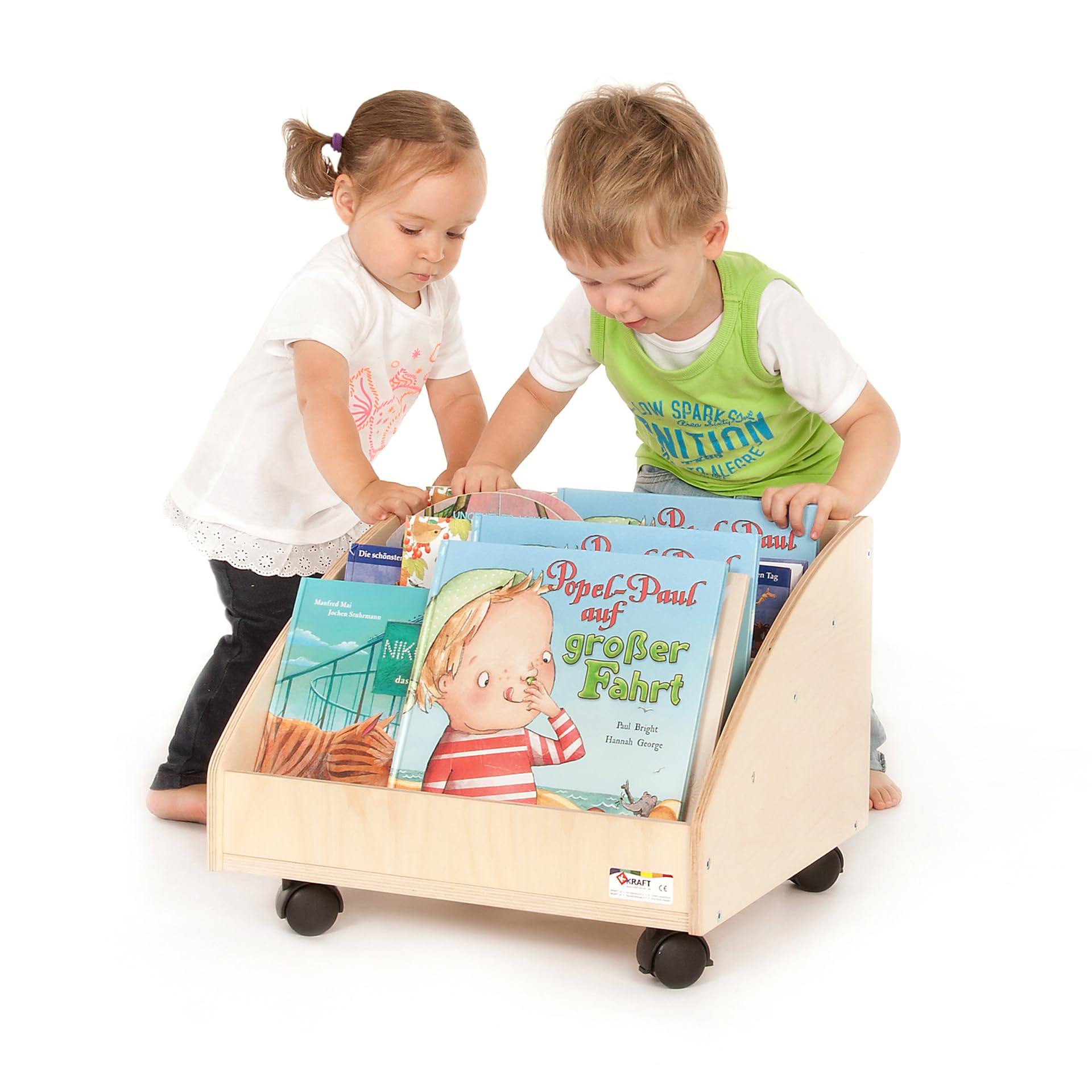Bücherkiste – Aufbewahrungsbox für Bücher aus Birkenholz mit Rollen – Platz für 30 Bücher – Holz Kiste für Kinder