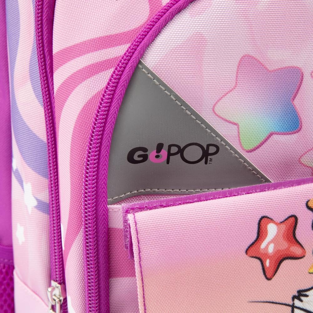 Go Pop - Zaino Modello Meowcorn, 3 Scomparti,Tasche Interne E Laterali Porta Borraccia, Schienale E Spallacci Imbottiti, Con Fascia Personalizzata E Pop Up, Lt 24, Dim 32x44x19, Scuola Elementare