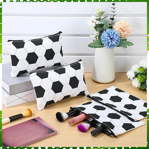 Miniatura 4 de Sweetude 24 bolsas de maquillaje deportivo de fútbol, bolsas de cosméticos, regalo de fútbol en blanco y negro para jugadores, bolsas de recuerdo de