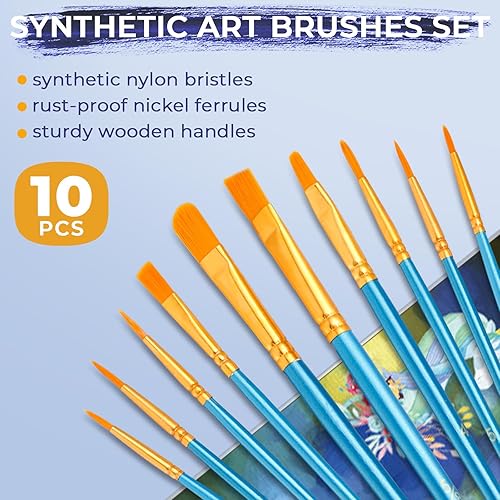 Miniatura 5 de Nicpro Juego de 34 piezas de pintura para niños con lienzo patrón, kit de suministros de pintura artística con 12 pinturas acrílicas, 10 pinceles, 6