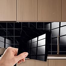 WALPLUS Glossy Ink Black Tile Stickers for Kitchen 15x15cm(6") Removable Self Adhesive Stick on Tiles for Bathroom Peel and Stick Splashbacks Upgrade 24 PCS