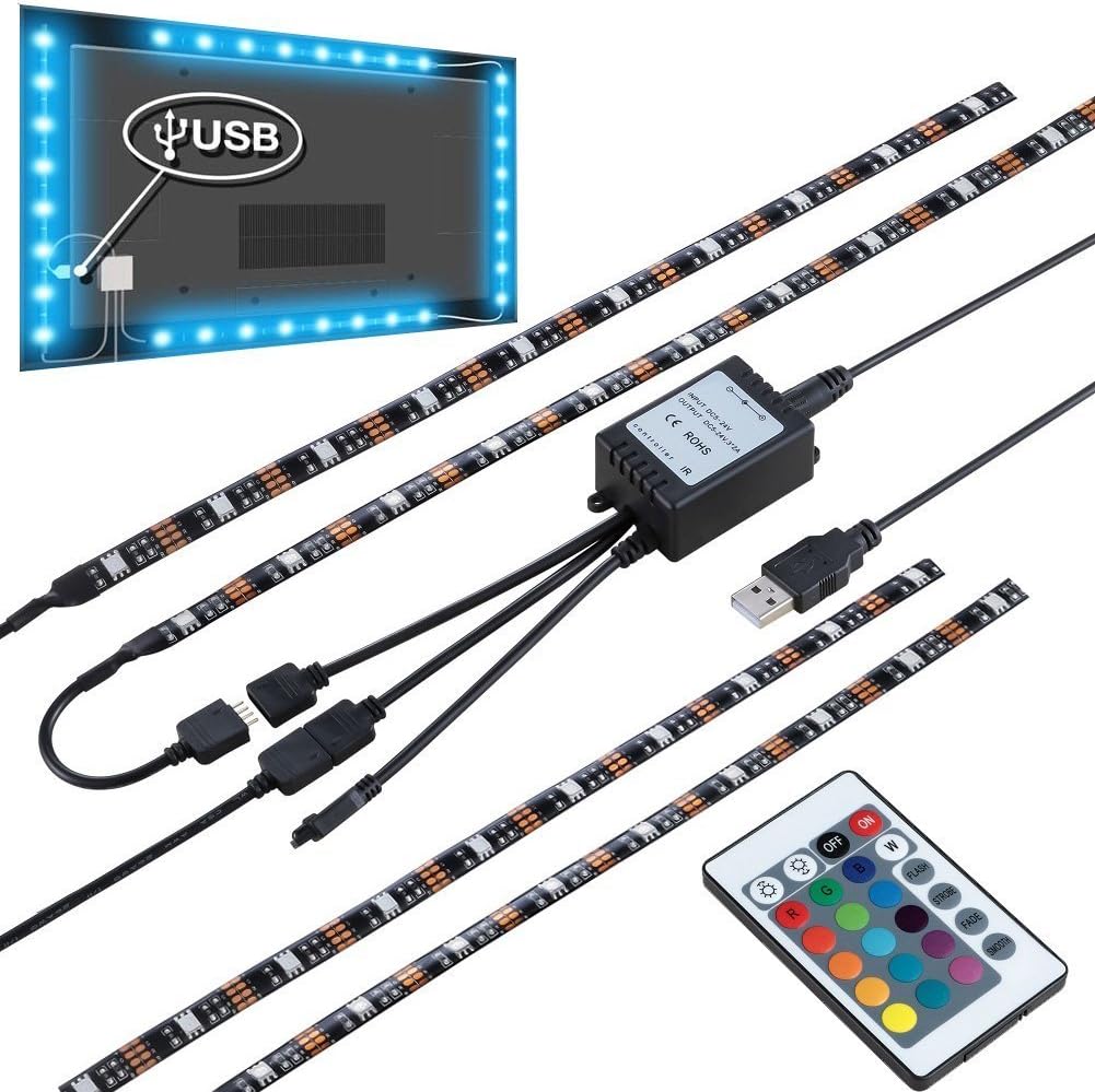 Mutiwin Bias Lighting for HDTV USB Powered TV Backlighting, Home Theater Accent lighting Kit With Remote Control,（RGB，set of 4）