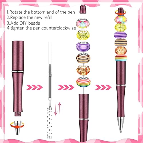 Vista 53 de Crtiin Kit de 100 bolígrafos de plástico con cuentas de 50 cuentas, con 50 recambios para manualidades, regalo de Navidad, estudiantes, oficina