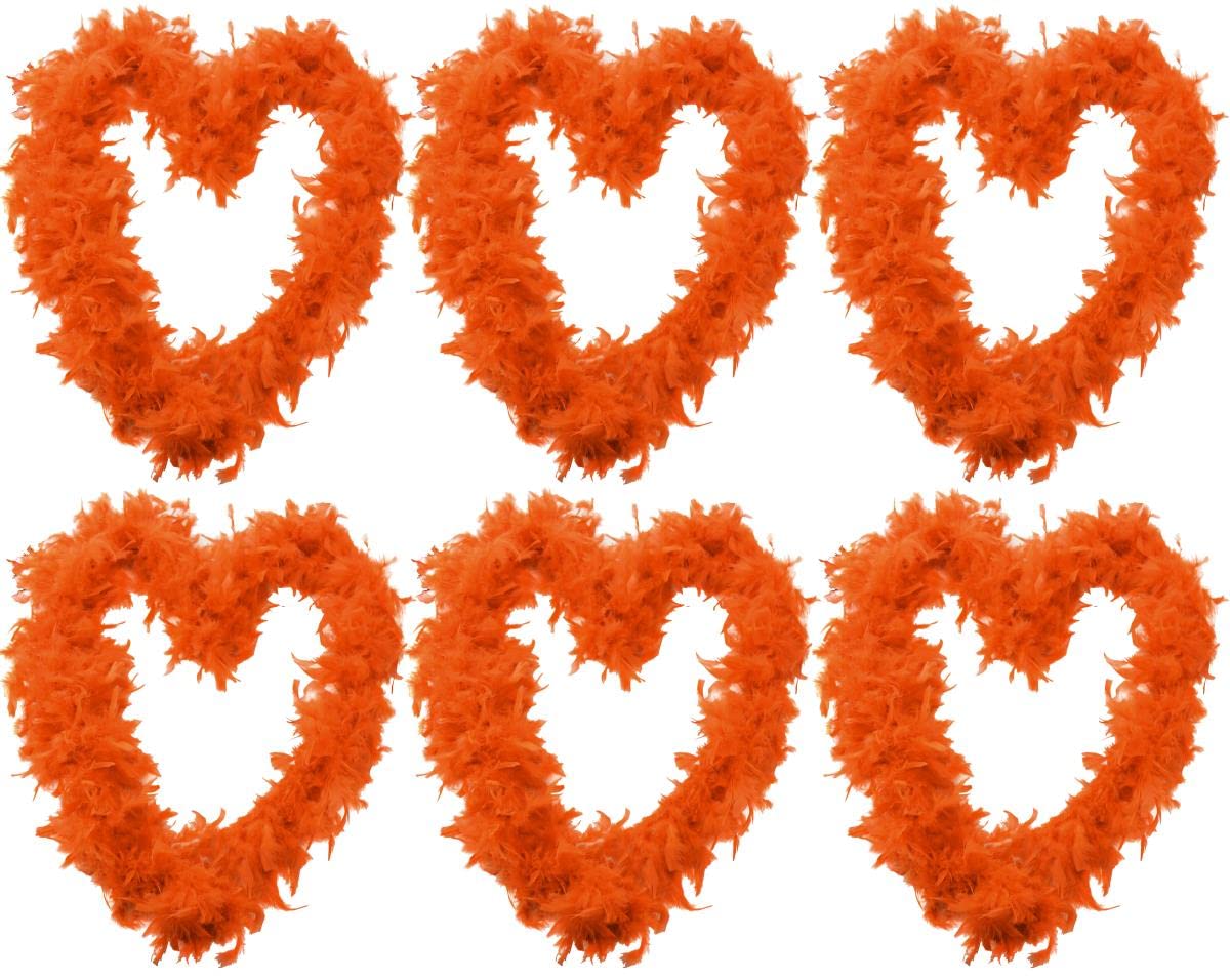 Lot de 6 boa en plumes pour déguisement et travaux manuels - 65 g et 180 cm de long - Costume burlesque des années 20 - 13 couleurs - Orange