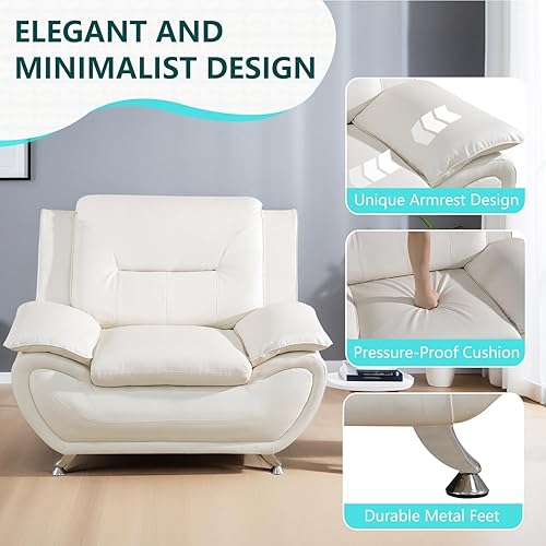 Miniatura 3 de Sofás Seccionales de Cuero, Conjuntos de Muebles de Sala de Estar, 3 Piezas Conjunto de Sofá Moderno para Sala de Crema