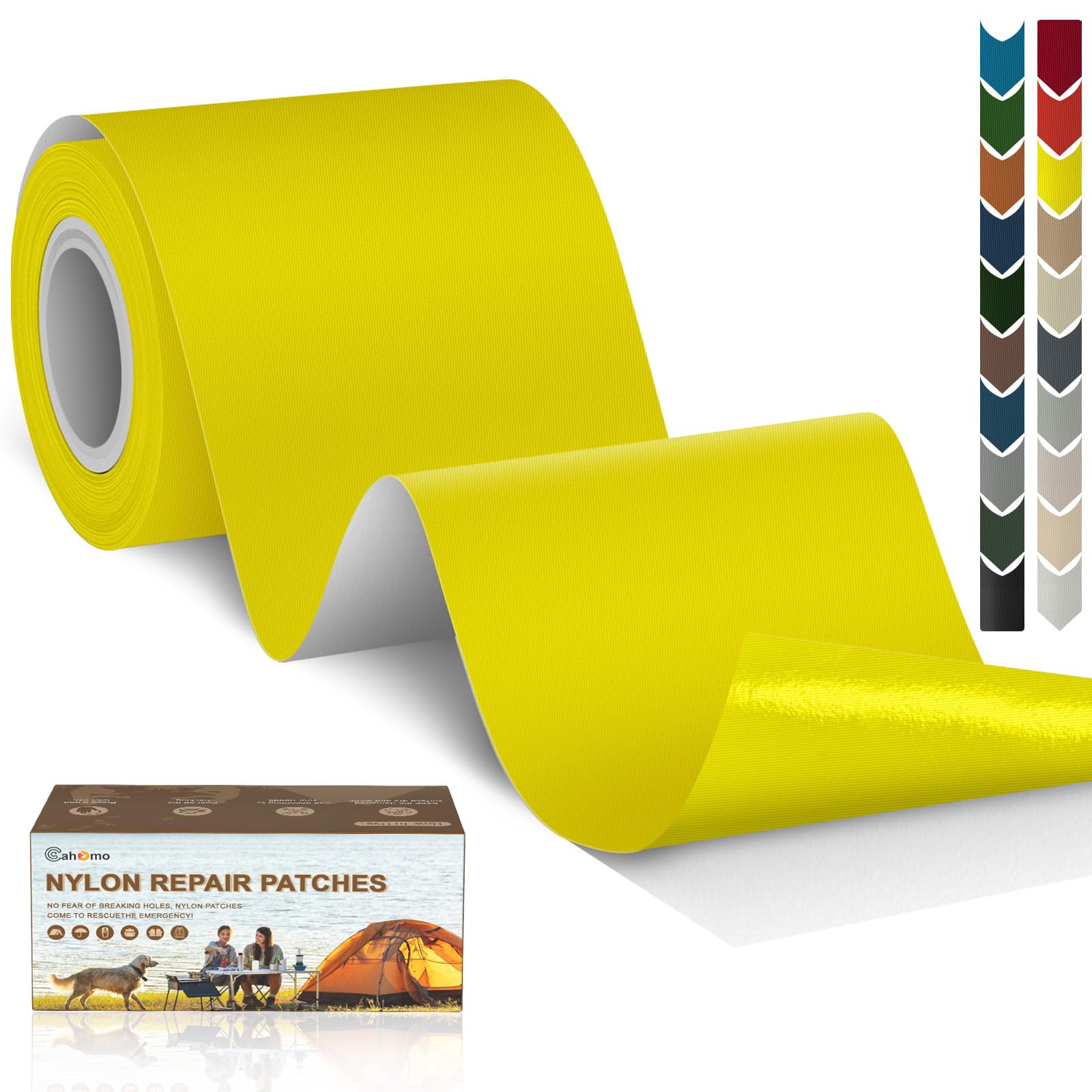 Cahomo Nylon Repair Patch 7.62x200 cm Nylon Repair Tape Self Adhesive Nylon Fabric Tape Outdoor Camping Gear Nylon Repair kit for Tent, Umbrella, Down Jackets, Sleeping Bag, Knapsack （Yellow） — image 1