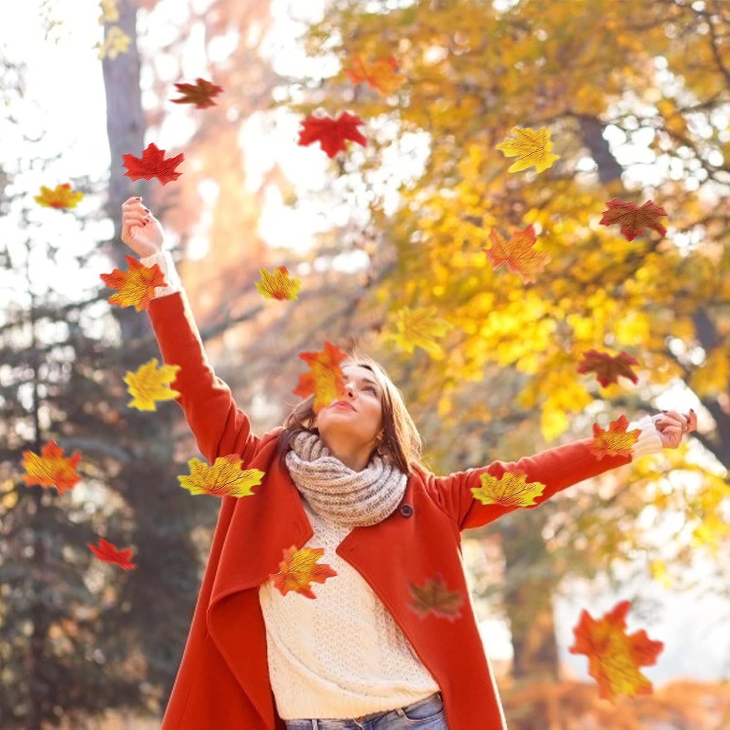 TURNMEON 600 Pcs Fall Leaves Thanksgiving Decorations 6 Assorted Mixed Colors Faux Fake Artificial Autumn Maple Leaves for Fall Harvest Home Indoor Outdoor Party Table Wedding Thanksgiving Decor