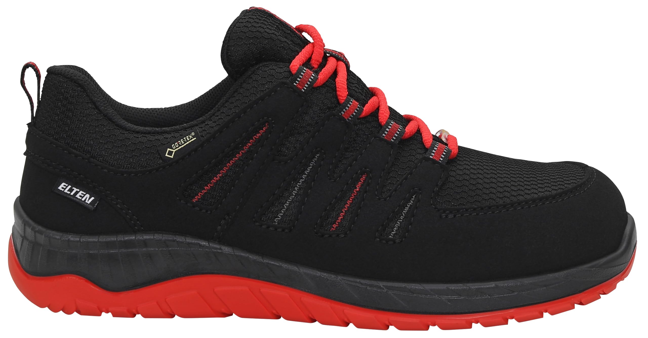 ELTEN Maddox GTX W Black-red Low ESD S3S WR | Sicherheitsschuhe für Damen & Herren, GORE-TEX, Stahlkappe, leicht, atmungsaktiv