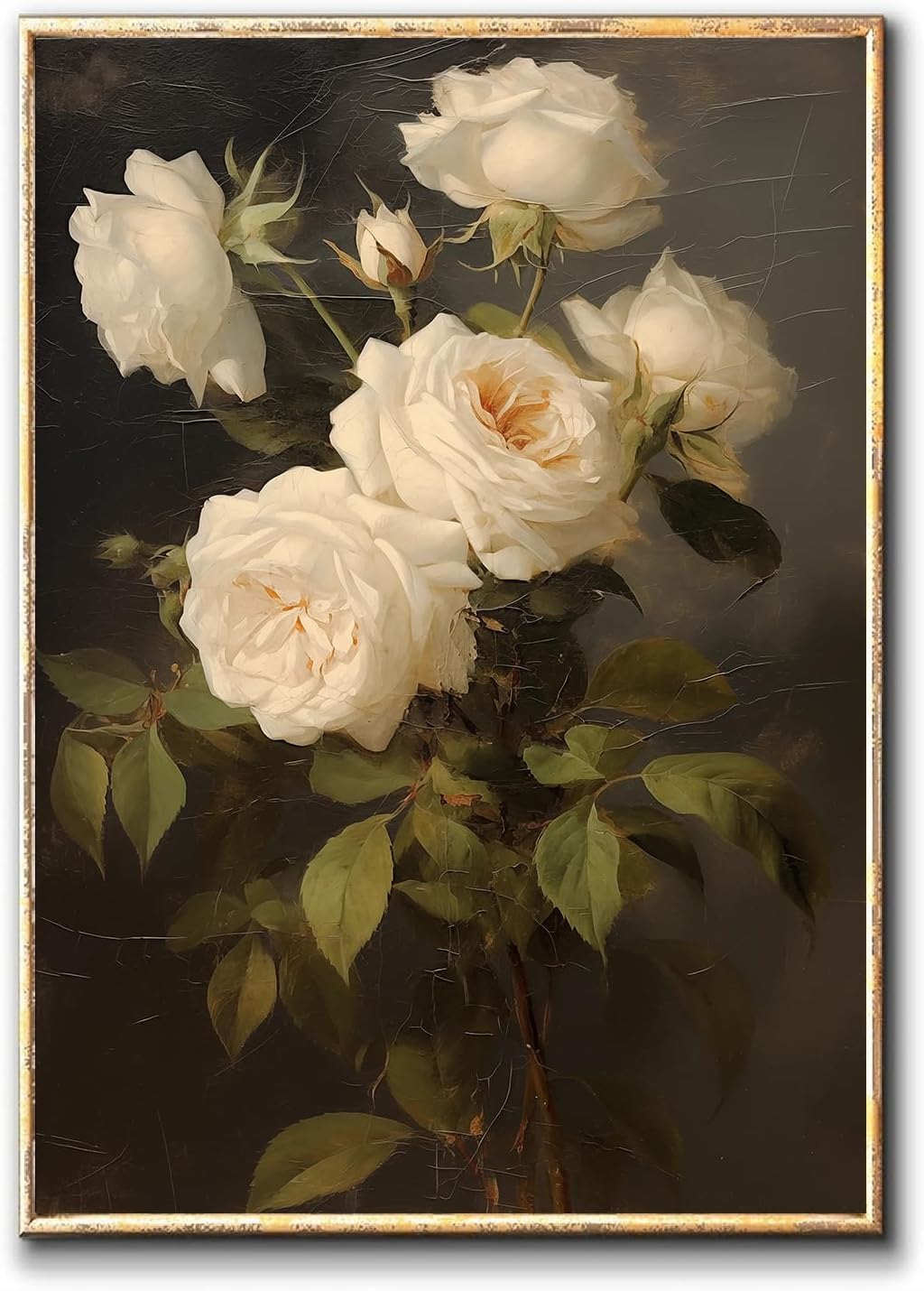 Dark Academia Flower Wall Art Vintage Moody Floral Poster Retro Botanical Prints Antique Rose Picture Wall Decor Vintage White Flower Print Rustic Farmhouse Painting for Room 16x24inch Unframed