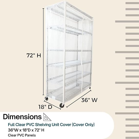 Formosa Covers Premium All Clear Wire Shelf Cover - Heavy-Duty Storage Solution for Wire Shelving Rack (36Wx18Dx72H) - Waterproof PVC, Multi Zipper - Keep Your Space Clean and Organized