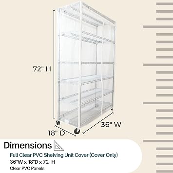 Formosa Covers Premium All Clear Wire Shelf Cover - Heavy-Duty Storage Solution for Wire Shelving Rack (36Wx18Dx72H) - Waterproof PVC, Multi Zipper - Keep Your Space Clean and Organized