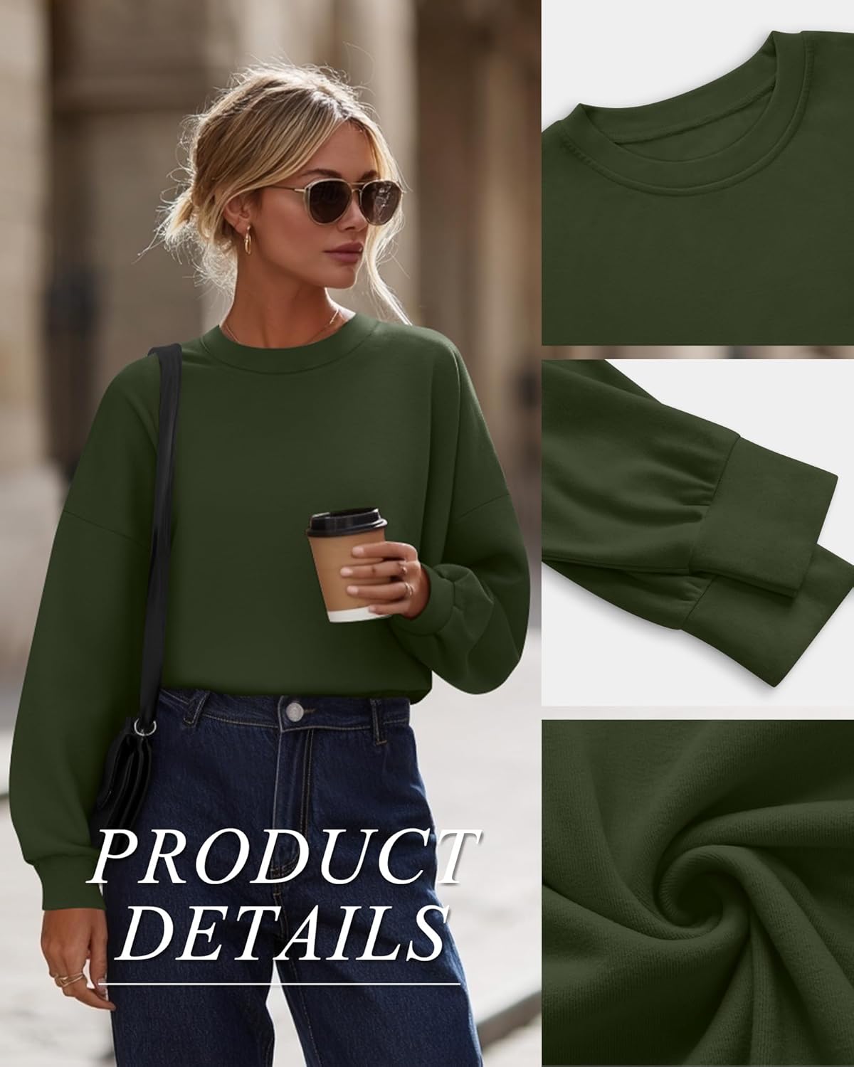 4 Pack Womens Long Sleeve Cropped Sweatshirts Crew Neck Loose Fit Pullover Thermal Tops - Image 5