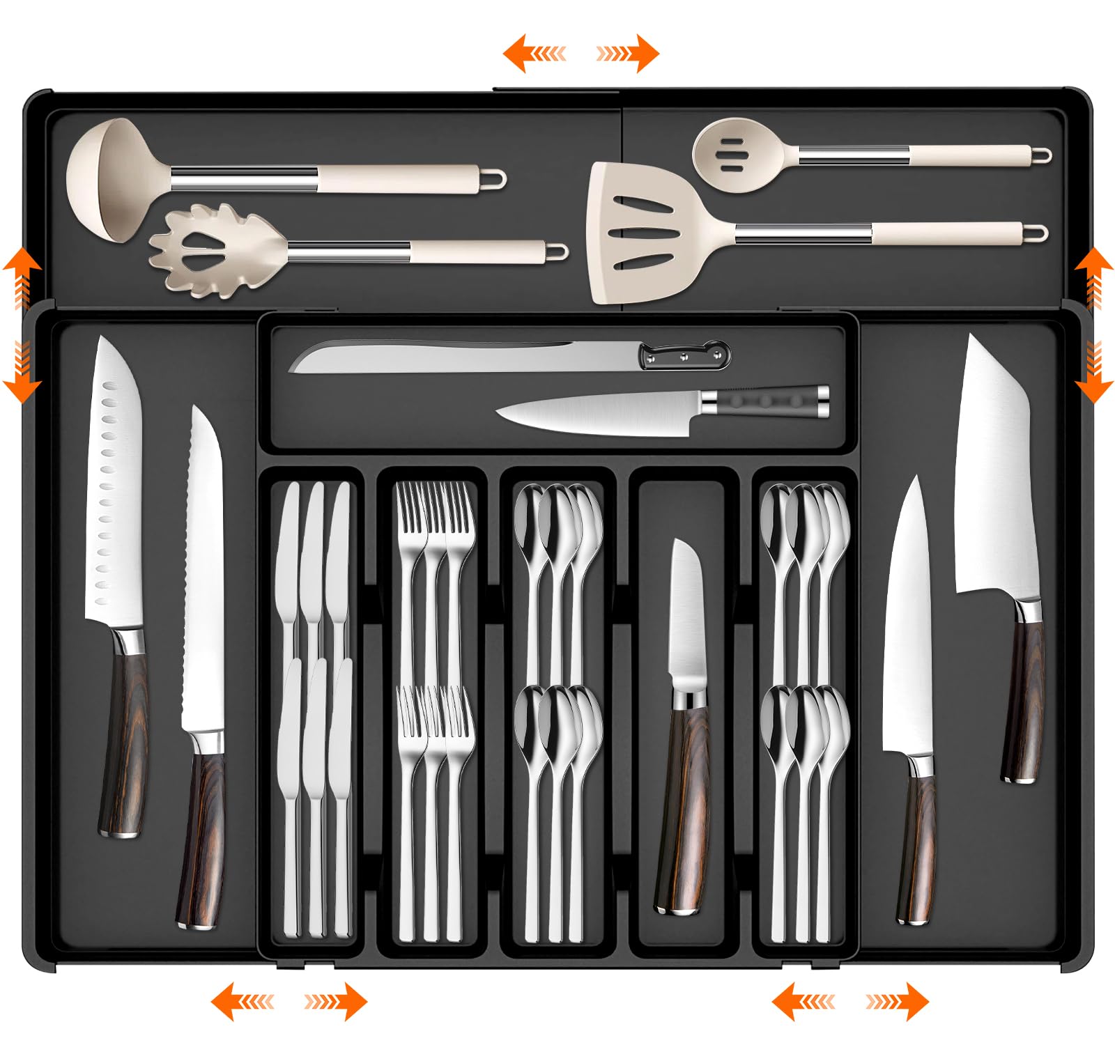 Portaposate Da Cassetto, Porta Posate Cucina Espandibile, Organizer Cassetti Cucina Con 10 Scomparti, Per Riporre Le Posate Da Cucina, Per Riporre I Cassetti, Nero
