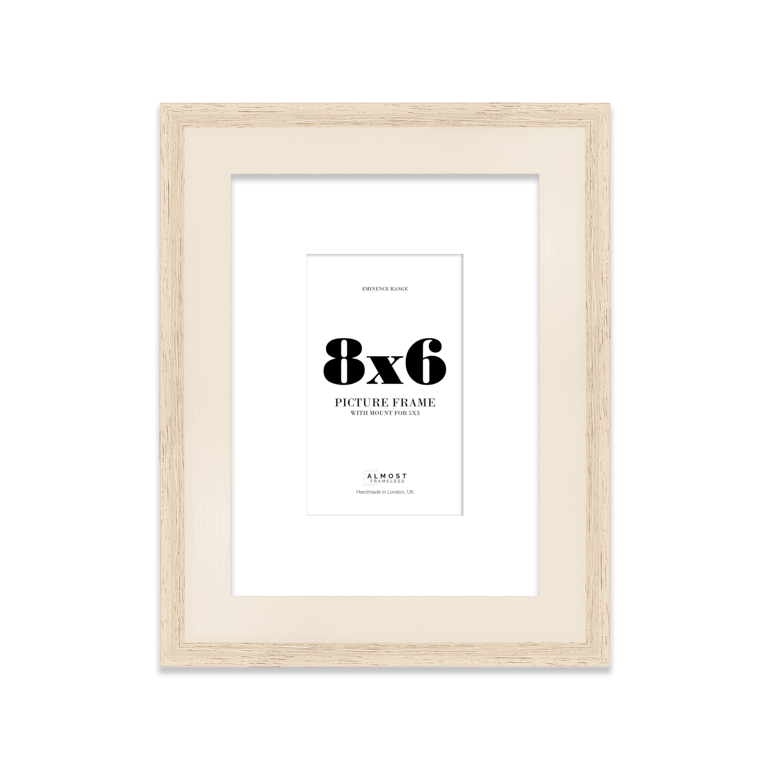 8x6" Oak Picture Frame with 5x3" Mount - Shabby Chic Photo Frame with Distressed Finish, Wall Hooks and Kickstand, 32mm Edge - 1 Pack