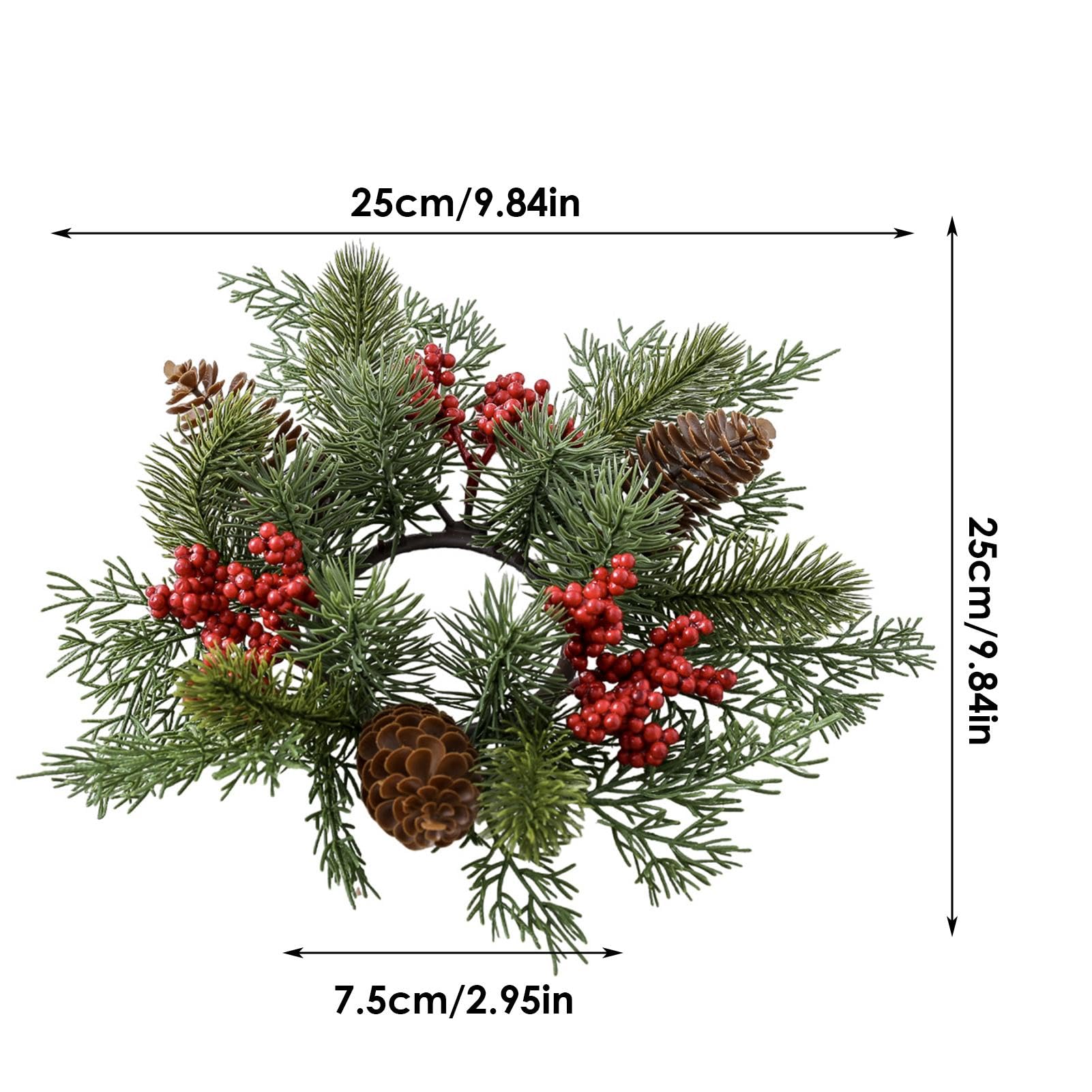 Bougeoir Couronne De Noël - Centre De Table Décoratif Avec Baies Rouges, Diamètre 30 Cm, Pour 5 Bougies