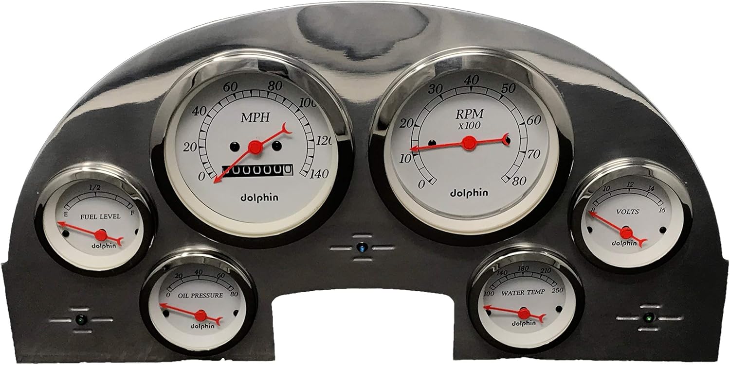 Compatible with 1956 Ford Car 6 Gauge Dash Cluster Panel Set Mechanical White