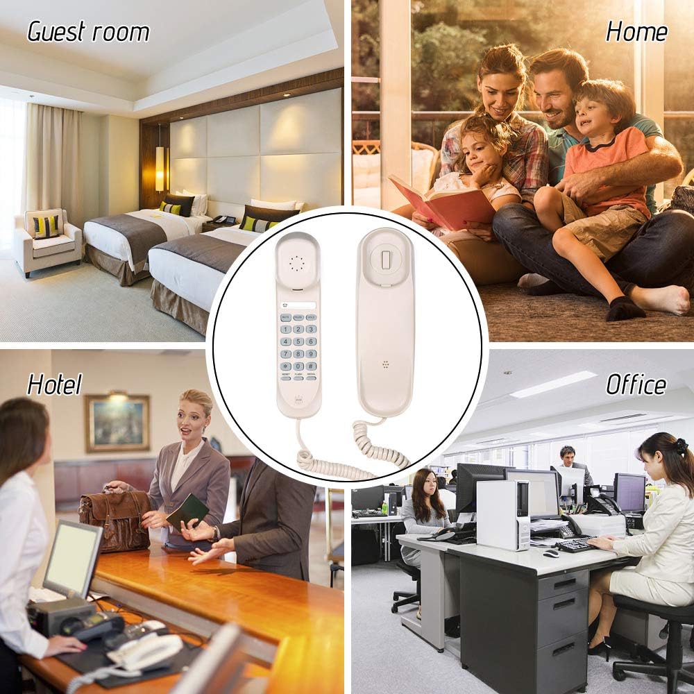 BISOFICE Mini Desktop Corded Landline Phone Fixed Telephone Wall Mountable Supports Mute/Pause/Hold/Reset/Flash/Redial Functions for Home Hotel Office Bank Call Center : Office Products