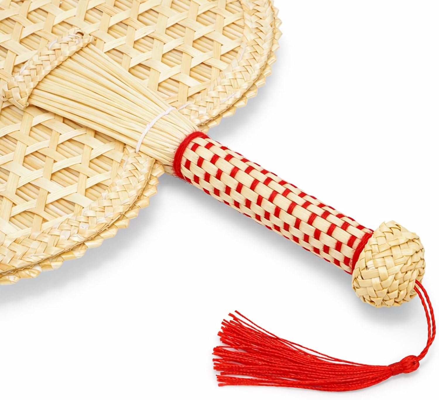 Goaste 2 Packs Hand Woven Round Wheat Straw Fans, Natural Handheld Fan for Summer Cooling, Rustic Chinese Manual Fan for Wedding Palm, Home Decor, Photo Prop, Elderly Travel Supplies & Personal Gift