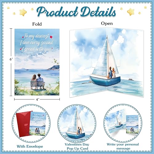 Miniatura 6 de FLYAB Tarjeta de San Valentín para ella y él, tarjeta desplegable para el día de San Valentín, tarjeta romántica de aniversario para marido, esposa,