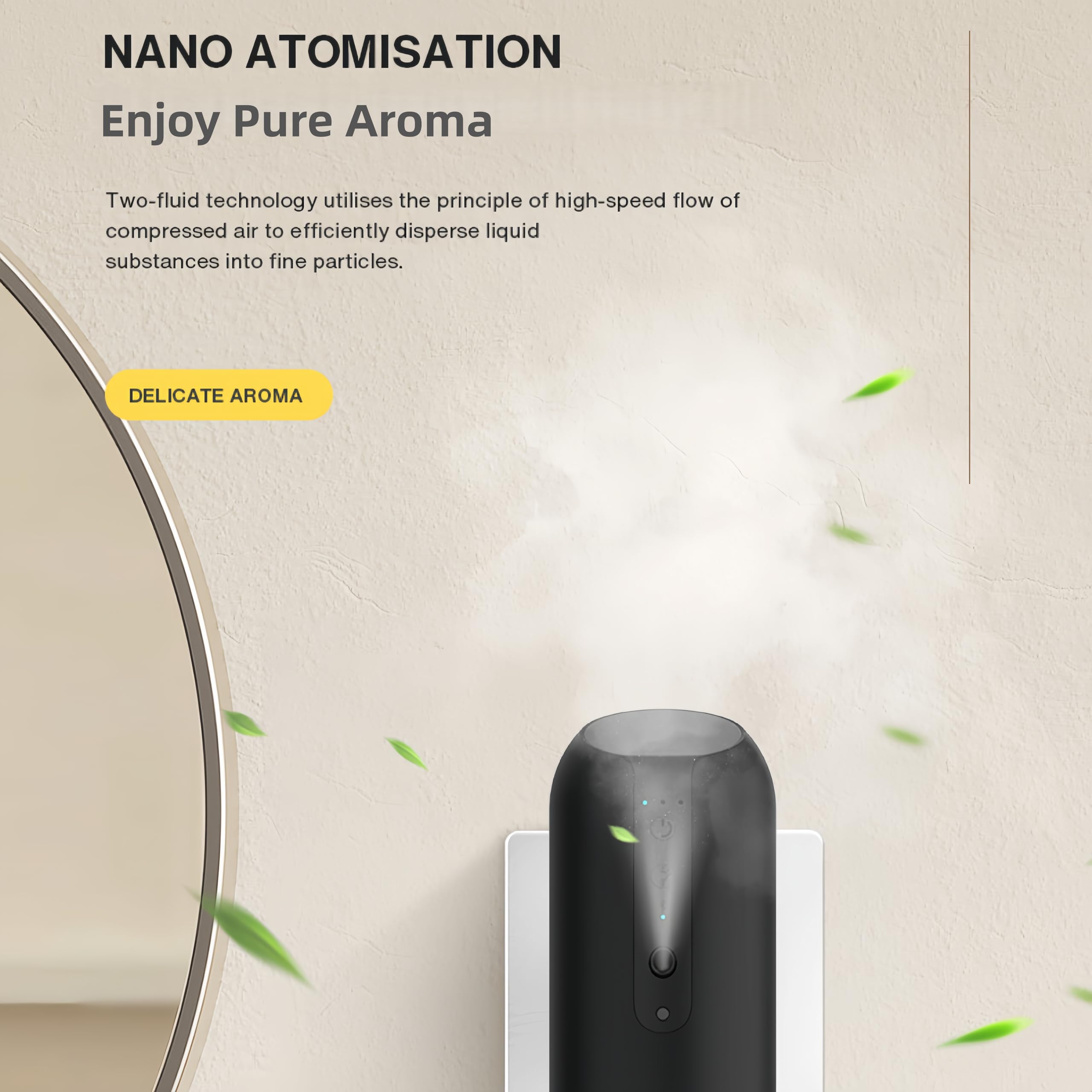 Difusor enchufable para aceites esenciales, difusor de aroma sin agua de hasta 600 pies cuadrados, para el hogar, oficina, spa, difusor de pared inteligente portátil (negro)