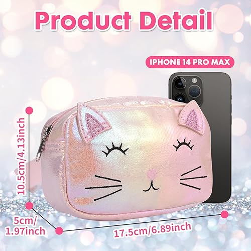 Miniatura 8 de PinkSheep Riñonera para niños y niñas, cangurera de unicornio y gato, bolsa para cinturón para niñas y niñas, cinturón ajustable para niños,