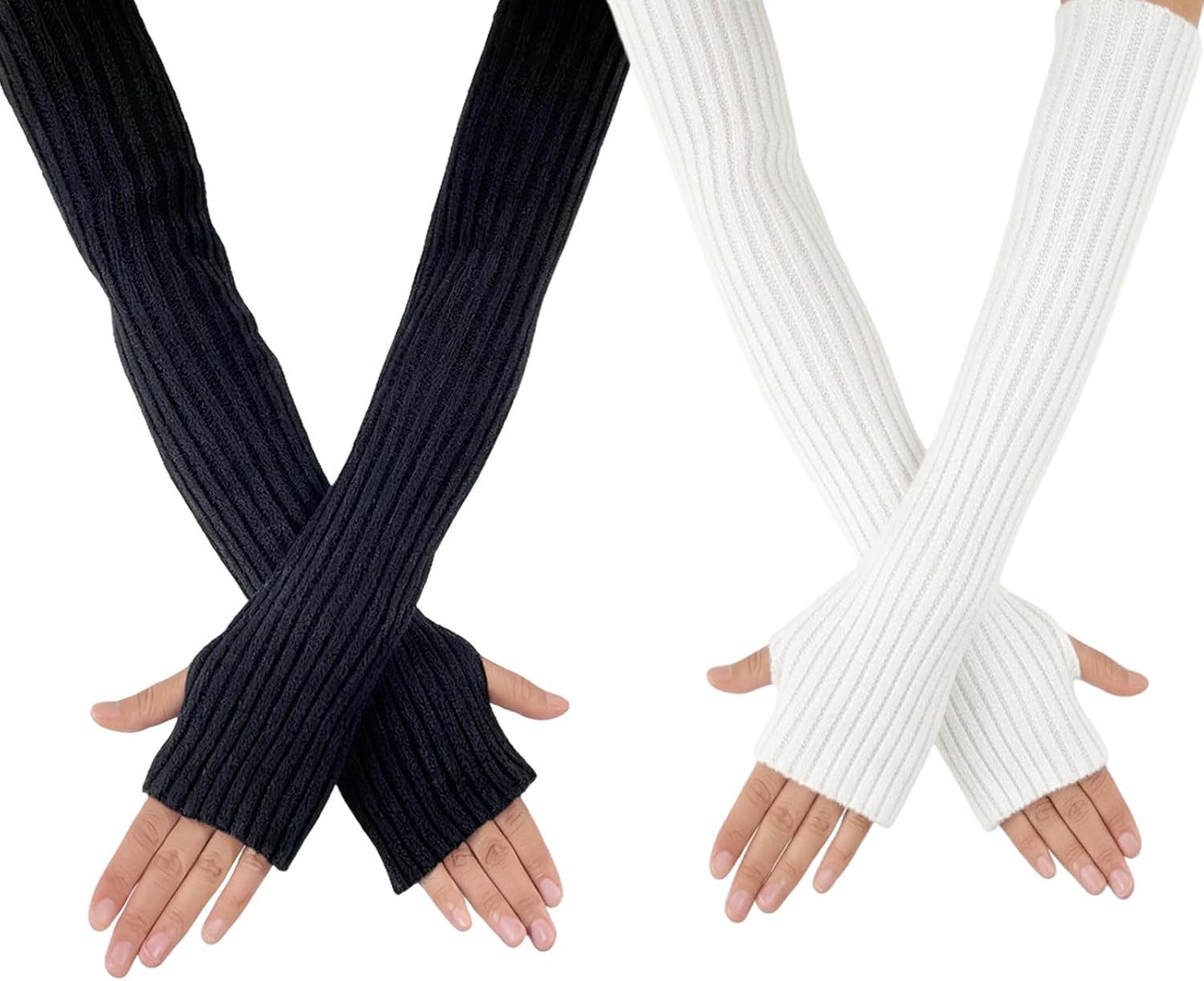 Arm Warmers for Women, Long Fingerless Gloves Arm Sleeves with Thumb Holes, Soft Winter Knit Wrist Warmers for Outdoor Sports & Daily Wear