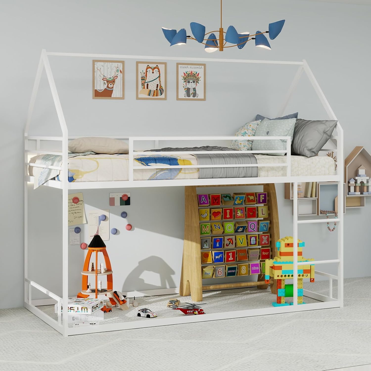 Bunk Beds for Kids, Twin Size Bed Frame, loft Bed Twin Size, with Noise Reduction, Safety Guardrail, No Need for Box Spring