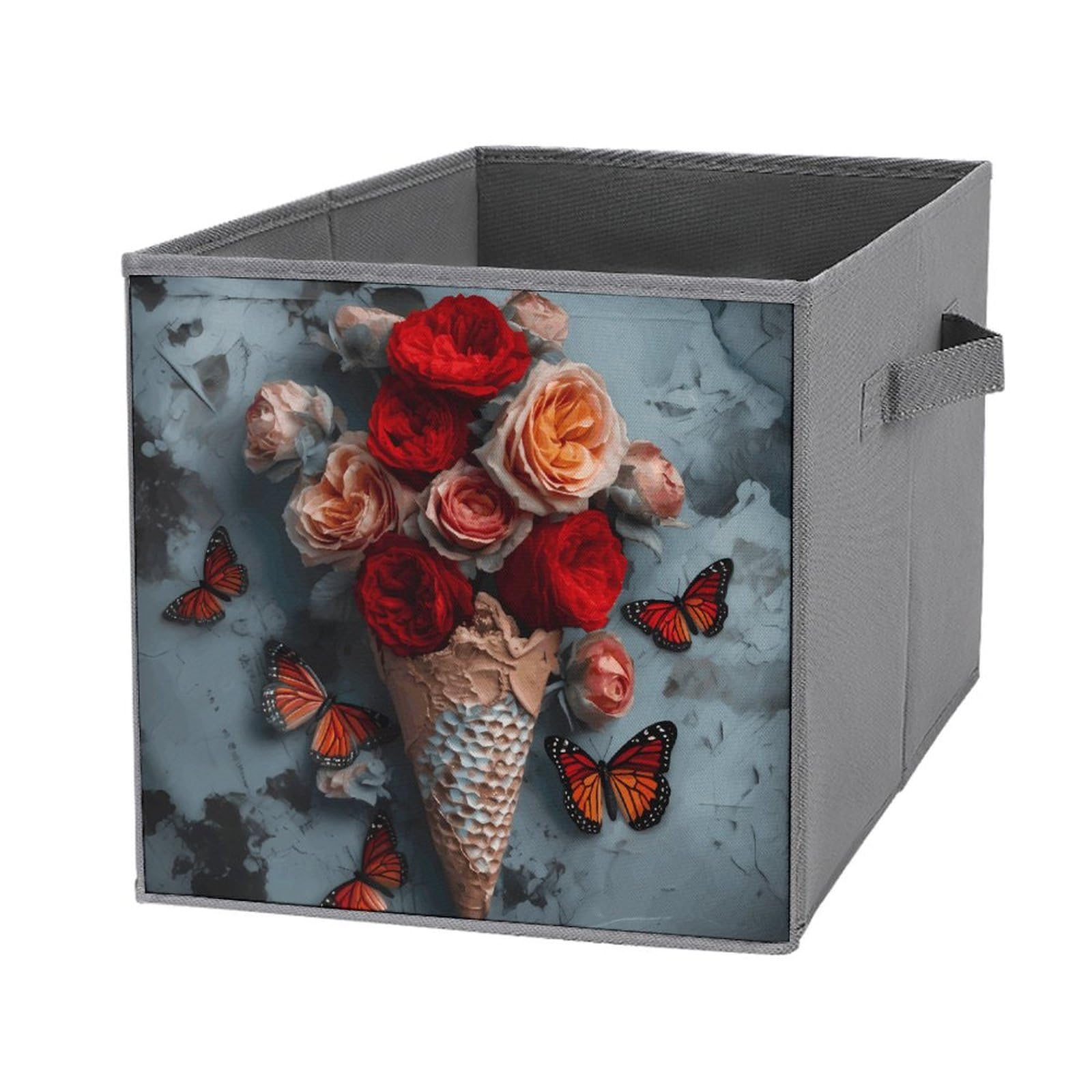 Bac de rangement pliable avec poignées motif fleurs et glace bac cubique ouvert