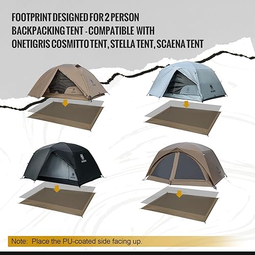 Miniatura 2 de OneTigris Huella para 2 personas para tienda de campaña de mochilero, clasificación impermeable de 78.740 in, 78.7 x 47.24 pulgadas