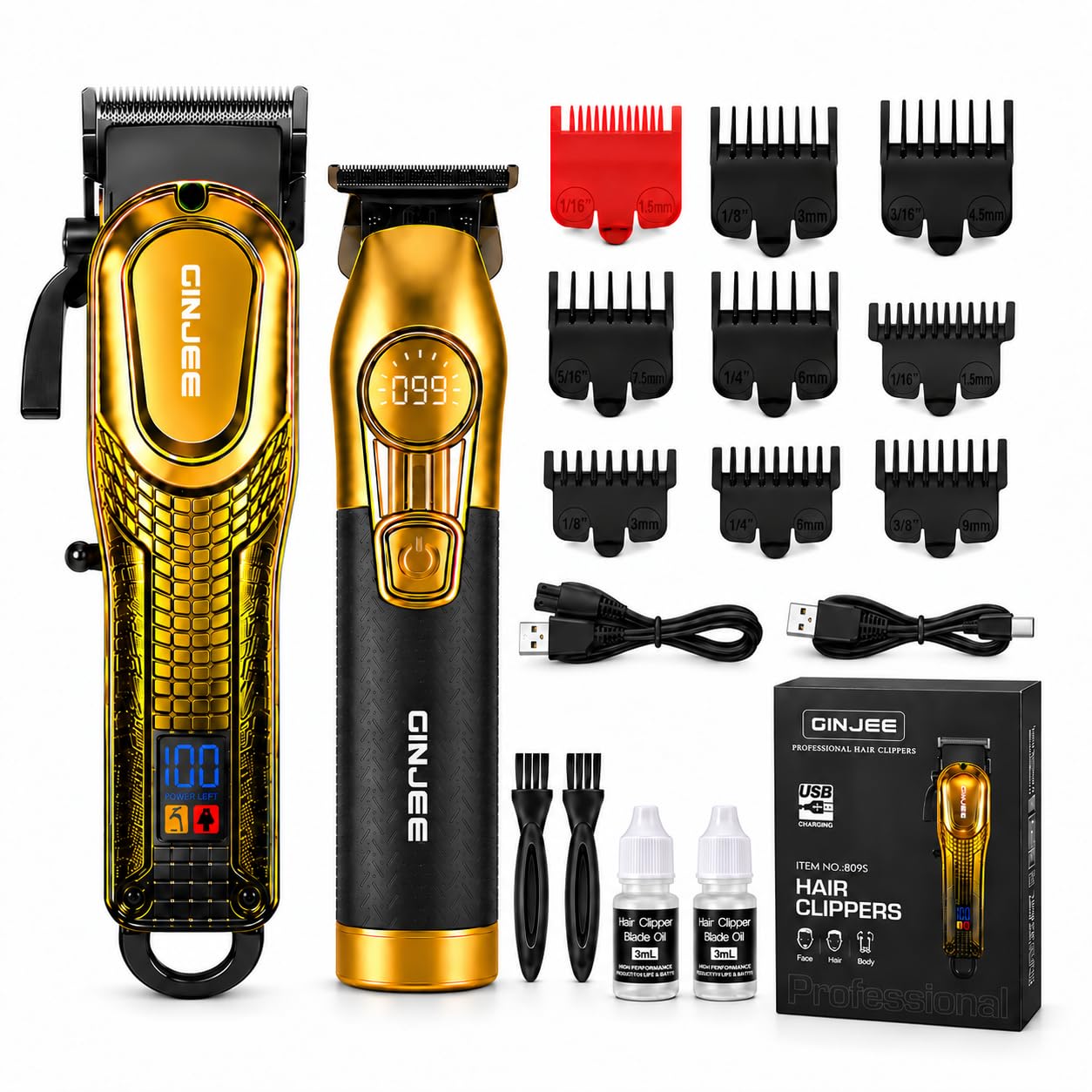 GINJEE Cordless Men's Hair Clipper & Trimmer Set (Gold)