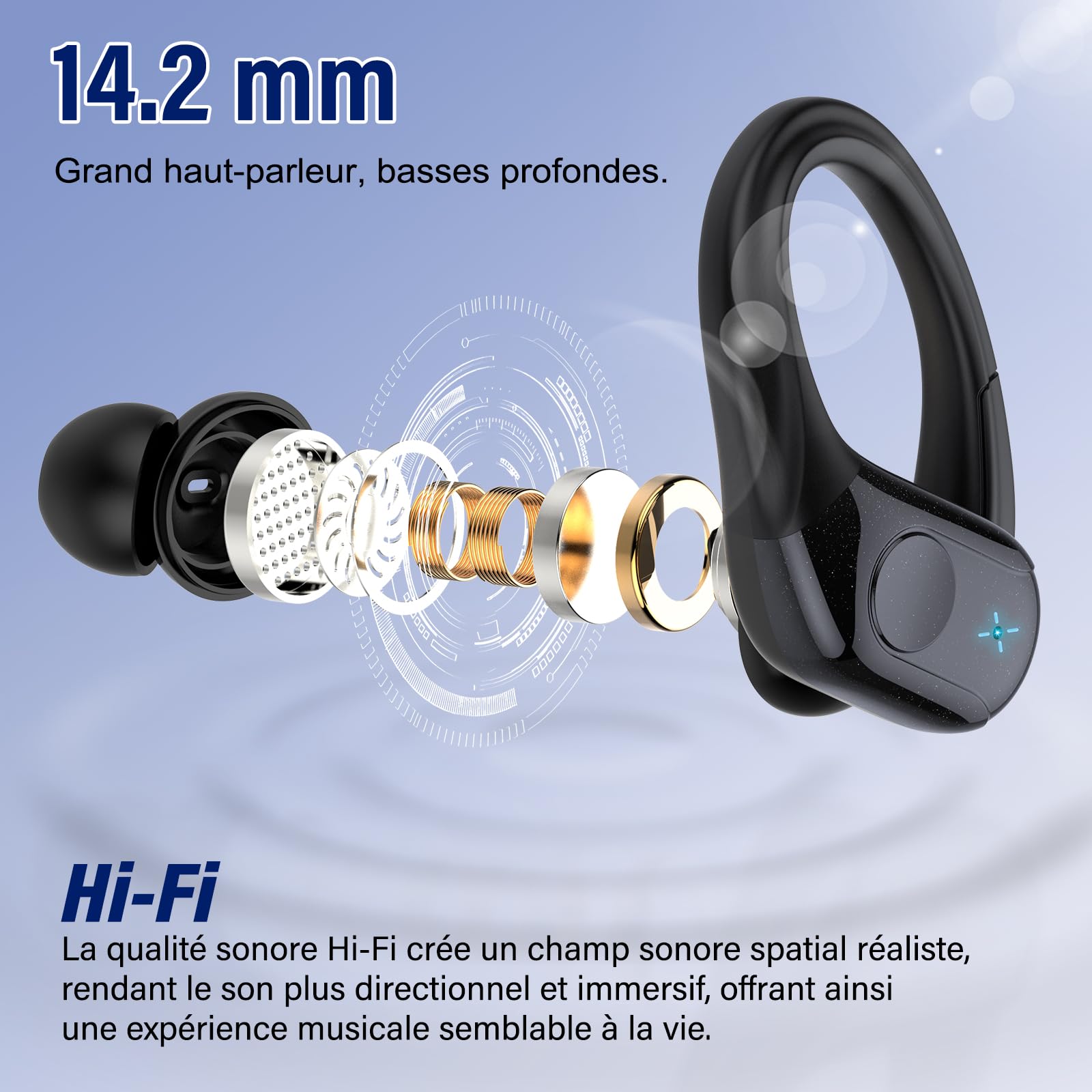 Qecnato Ecouteurs Bluetooth sans Fil, Ecouteurs Bluetooth 5.4 Stéréo avec ENC Réduction de Bruit Mic, 75H de Lecture Oreillette, IP7 Étanches Casque sans Fil pour Sport et Running, Noir