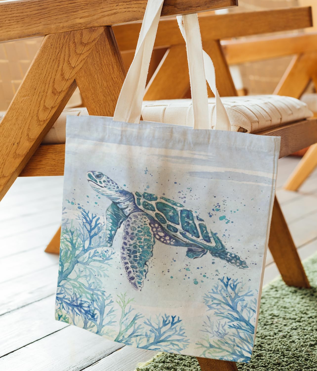 Sea Turtle Gifts, Canvas Tote Bag, Beach Gifts for Women Turtle Lovers, Beach Tote Bags for Women, Reusable Grocery Bags Shopping Bags - Image 5