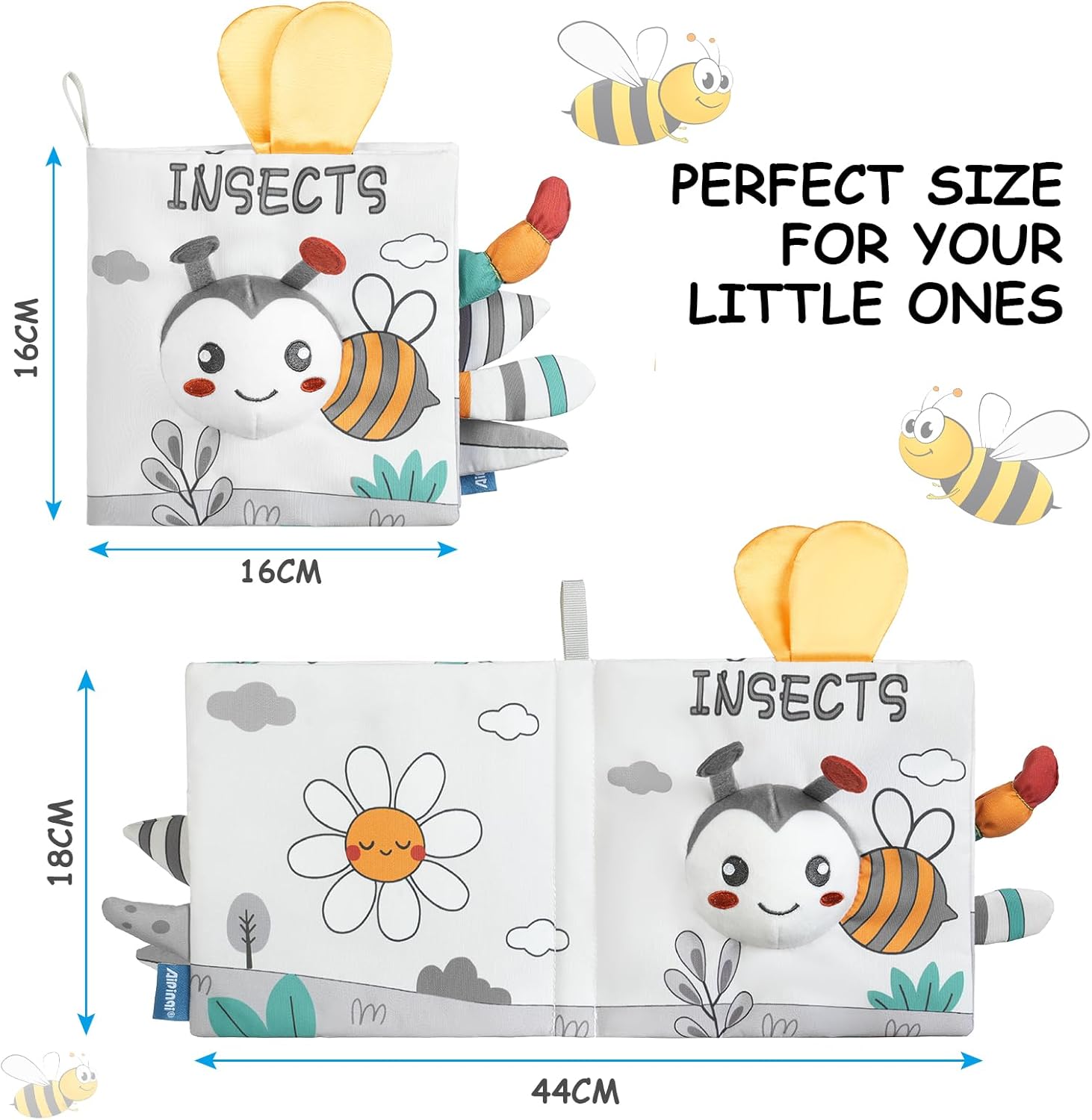 Cloth Book for Babies Touch and Feel - Soft 3D Sensory Crinkle Fabric Books for Newborns Infants, High Contrast Toddler Learning Toy for 0-6 Months Boys Girls (Bee)