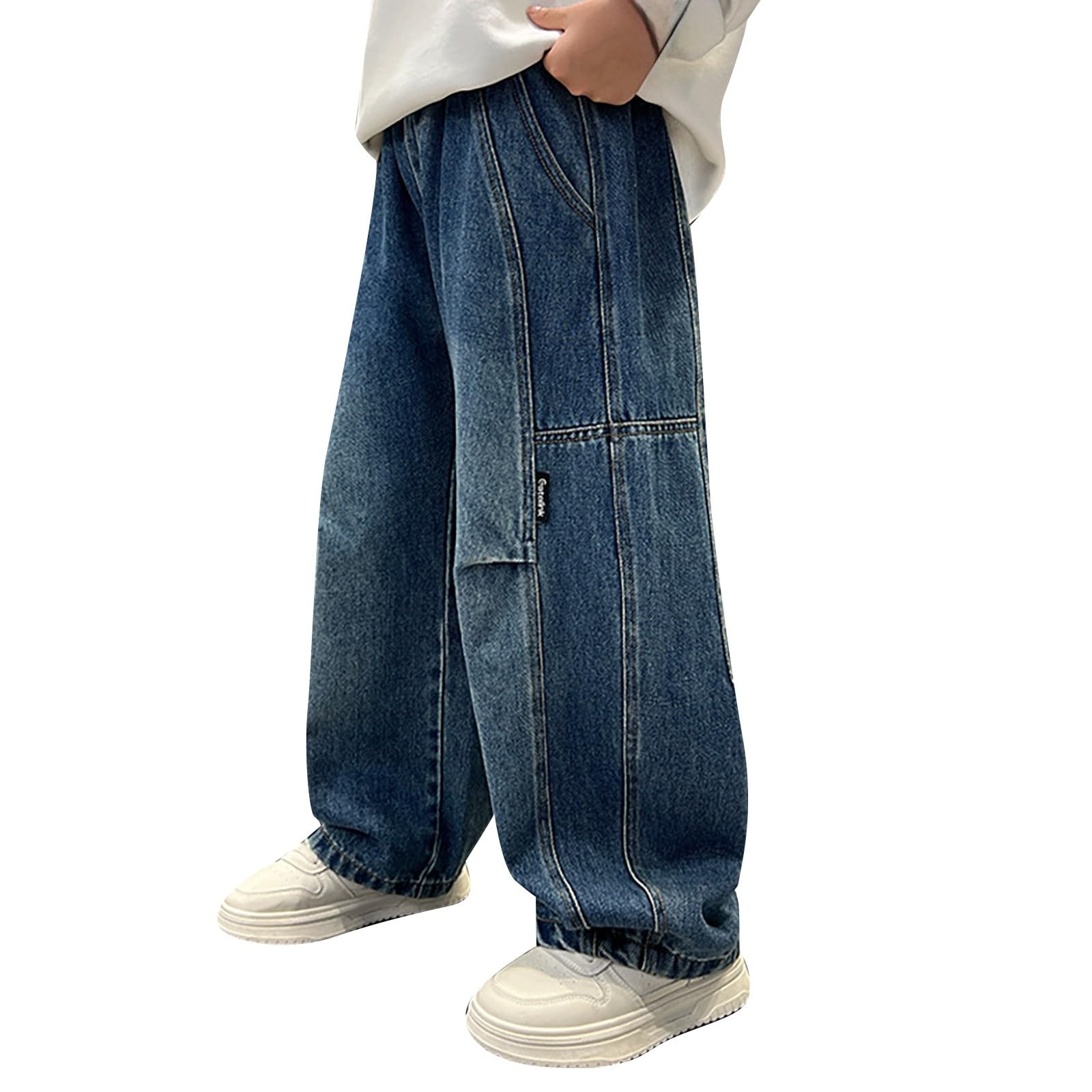 Vaqueros Niño 5-13 Años Anchos Pantalon Vaquero Adolescentes Chico Cintura Elastica Rectos Casual Hip Hop Streetwear Jeans Pantalones Vaqueros Cargo Denim Holgados Invierno 2026