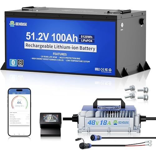DC HOUSE Metal Case 48V 100Ah Lithium Golf Cart Battery Kit w/ 18A Charger
