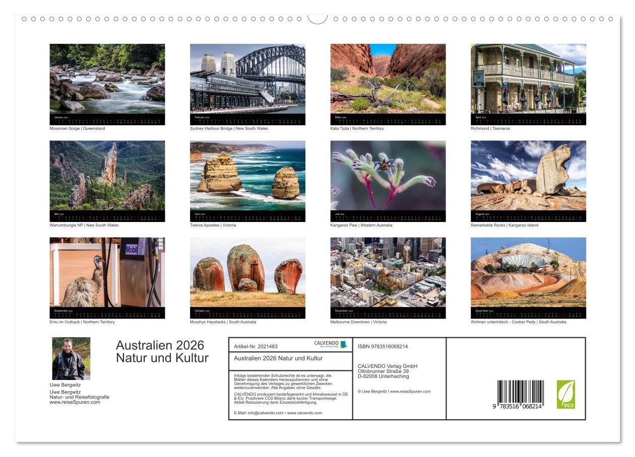 Australien 2026 Natur und Kultur (hochwertiger Premium Wandkalender 2026 DIN A2 quer), Kunstdruck in Hochglanz: Australiens faszinierenden Facetten - Natur und Kultur (CALVENDO Orte)