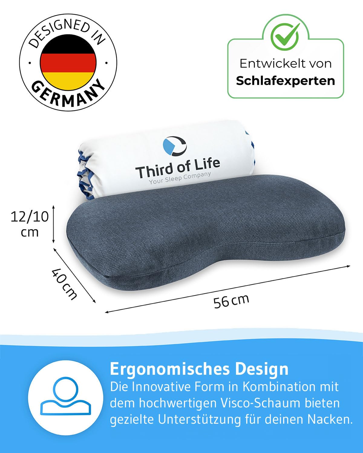 Nackenkissen NuMOON Quickdry, Ergonomisches Memory-Foam Kissen, Klima-Bezug