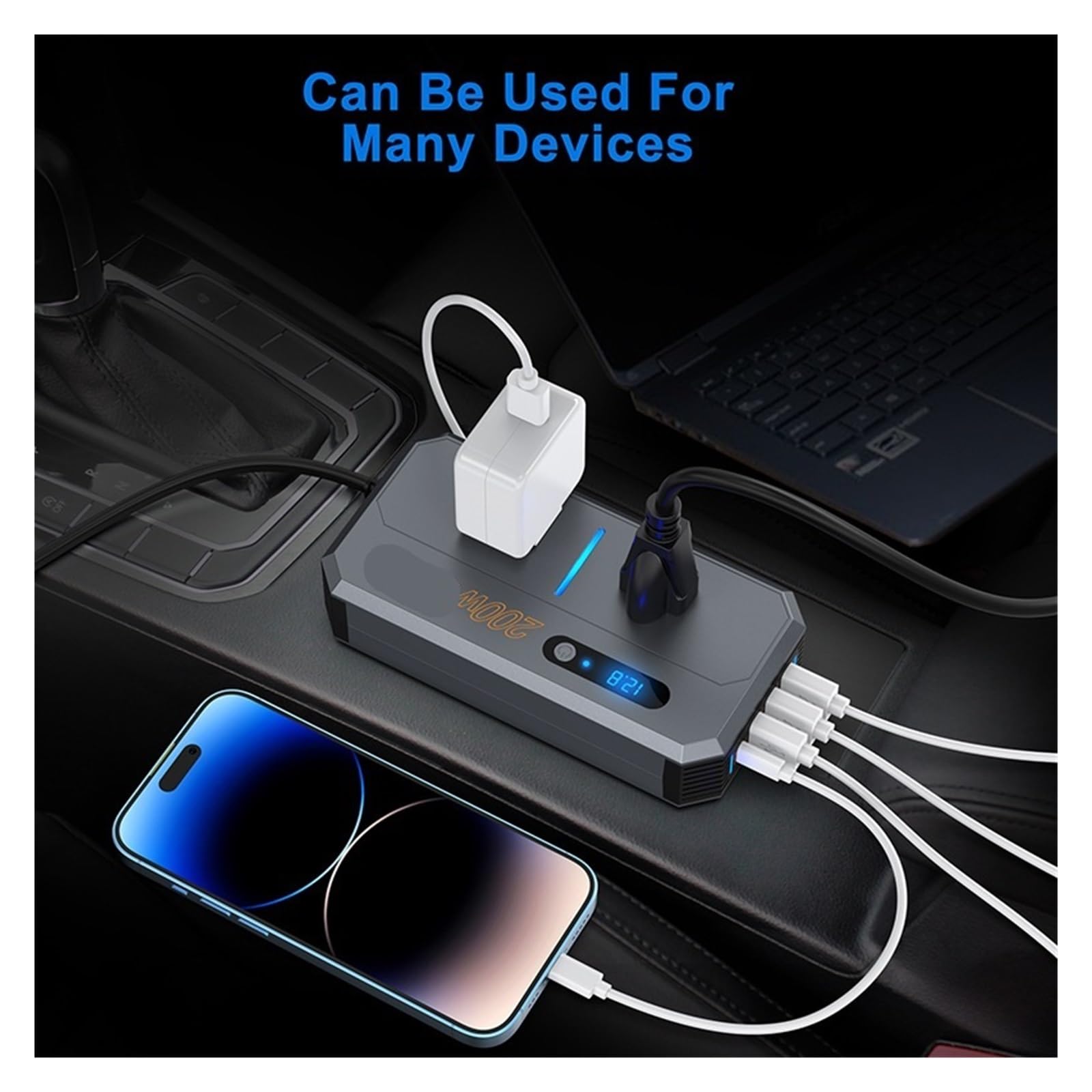 Falownik Mocy, 200W Inwerter samochodowy Zapalniczka samochodowa Szybkie ładowanie USB Konwerter zasilania Gniazdo PD Ładowarka samochodowa(7711s-12/24V)