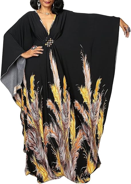 Bsubseach Women Ethnic Print Kaftan Beach Dress Plus Size Swimsuit Cover Up