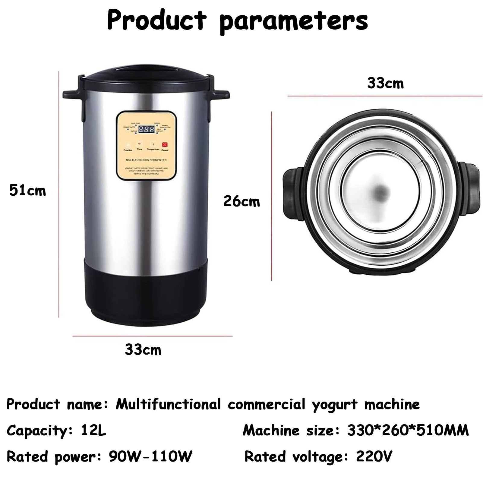 Fermentatore elettrico 12L/3,17Gal Yogurtiera commerciale Home Contenitore per yogurt fai-da-te Macchina per la fermentazione Natto a temperatura costante automatica Macchina per vino di riso