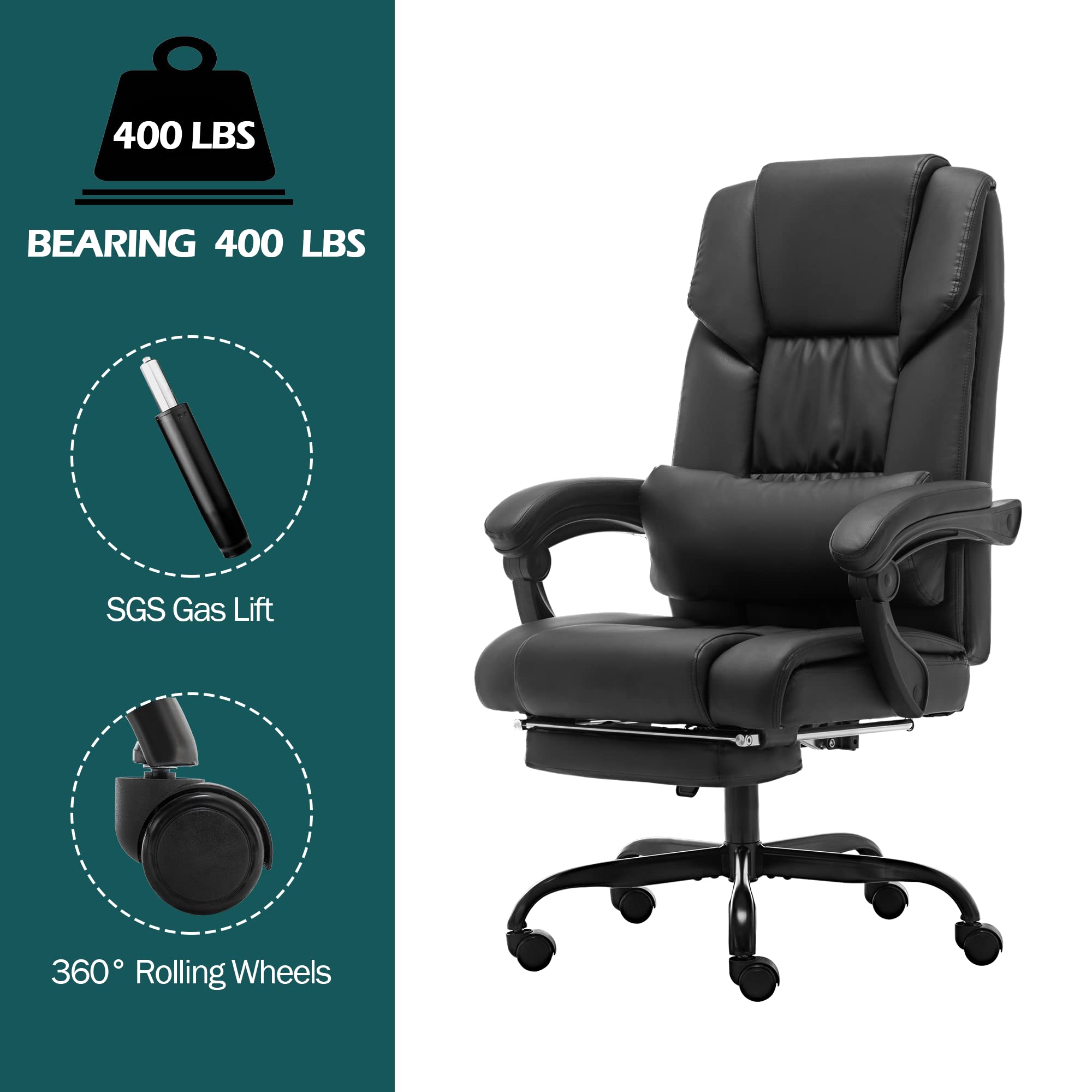 Massage Office Chair with Extendable Footrest, Pu Leather